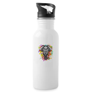 Elefant Regenbogen - Trinkflasche mit integriertem Trinkhalm - Weiß - Rechts