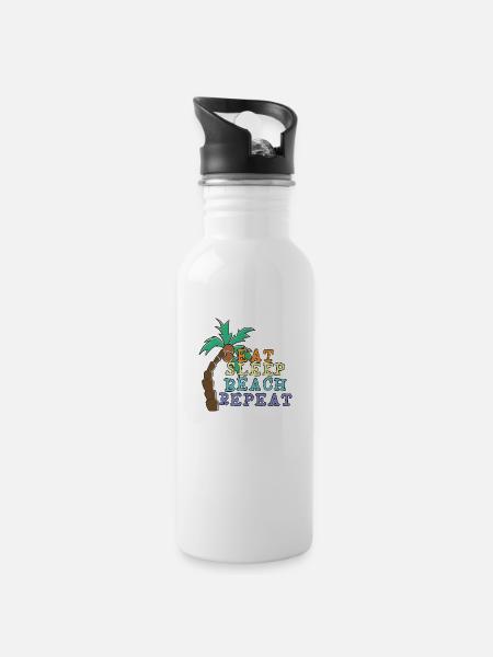 Eat Sleep Beach Repeat - Trinkflasche mit integriertem Trinkhalm - Weiß