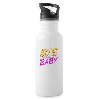 80s retro vintage funny 70s nostalgia music love - Water bottle with straw - white - Right