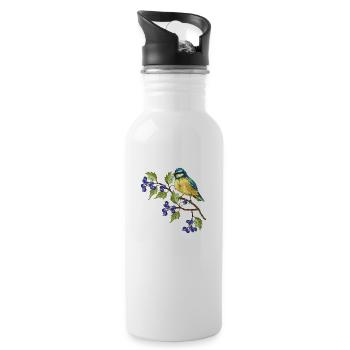 Bunter Vogel - Trinkflasche mit integriertem Trinkhalm - Weiß - Rechts