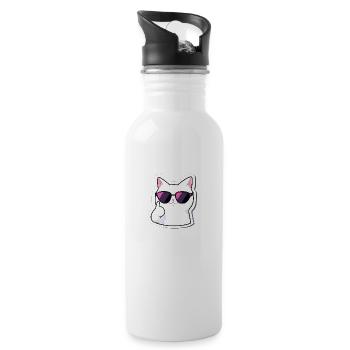 Rockende Katze mit Sonnenbrille 2 - Trinkflasche mit integriertem Trinkhalm - Weiß - Rechts