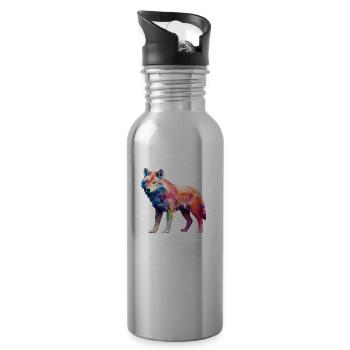 Wolf Geometrisch Zeichnung - Trinkflasche mit integriertem Trinkhalm - Lightsilver - Rechts