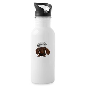 Dog Dachshund Restaurateur Dachshund Puppy Cooking Dogs - Water bottle with straw - white - Right