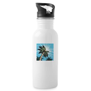 Sommer Palme mit Kokosnuss - Trinkflasche mit integriertem Trinkhalm - Weiß - Rechts