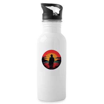 Angeln bei Sonnenaufgang - Trinkflasche mit integriertem Trinkhalm - Weiß - Rechts