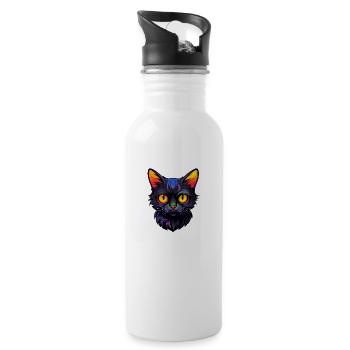 Little Black Cat Cartoon - Water bottle with straw - white - Right