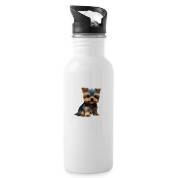 Hundewelpe Yorkshire Terrier Hund Hundehalter - Trinkflasche mit integriertem Trinkhalm - Weiß - Rechts