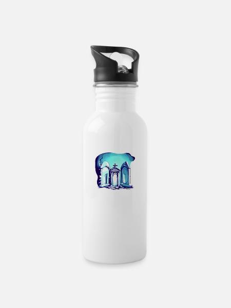 Friedhof - Trinkflasche mit integriertem Trinkhalm - Weiß