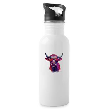 Lustige Kuh mit Sonnenbrille - Trinkflasche mit integriertem Trinkhalm - Weiß - Rechts