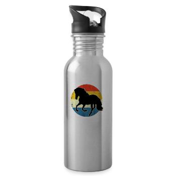 Vintage Retro Pferd Sonnenuntergang für Pferdeliebhaber - Trinkflasche mit integriertem Trinkhalm - Lightsilver - Rechts