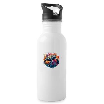 Lebendige Meeresschildkröte - Trinkflasche mit integriertem Trinkhalm - Weiß - Rechts