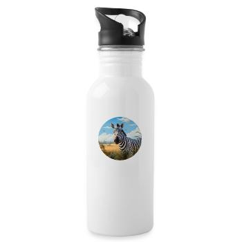 Zebra in Savanne - Trinkflasche mit integriertem Trinkhalm - Weiß - Rechts