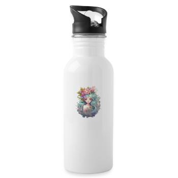 Sirène avec des fleurs dans les cheveux, Summer, Mermaid - Gourde avec paille intégrée - blanc - Droite