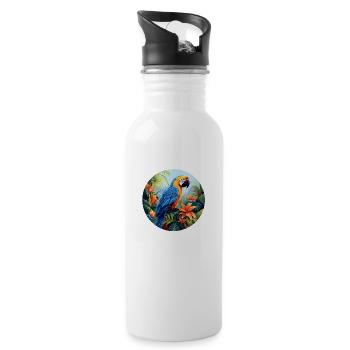 Blue and Gold Macaw - Water bottle with straw - white - Right