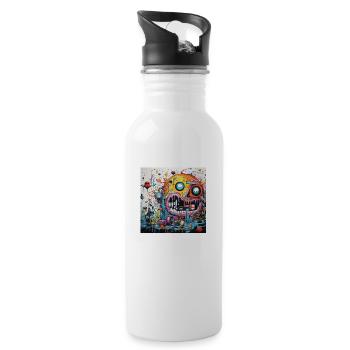 Monster Doodle 4 - Trinkflasche mit integriertem Trinkhalm - Weiß - Rechts
