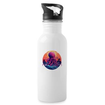 Octopus 80s synthwave 1 without stroke - Water bottle with straw - white - Right