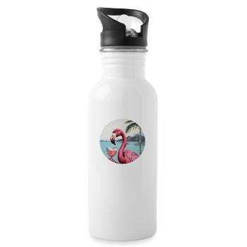 Flamingo mit Cocktail - Trinkflasche mit integriertem Trinkhalm - Weiß - Rechts