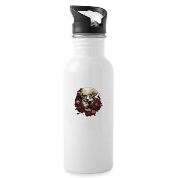 Skelett-Liebespaar im Comic-Stil - Trinkflasche mit integriertem Trinkhalm - Weiß - Rechts