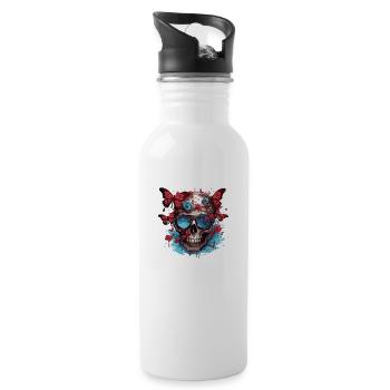 Schmetterlingszombie Skull - Trinkflasche mit integriertem Trinkhalm - Weiß - Rechts