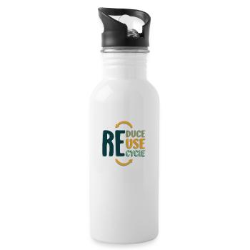 Reduce Reuse Recycle | Klimawandel Umweltschutz - Trinkflasche mit integriertem Trinkhalm - Weiß - Rechts