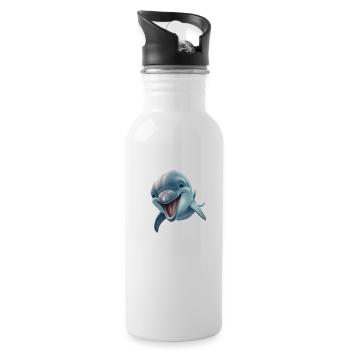 Sunny Delphinia: Joyful Dolphin's Paradise - Water bottle with straw - white - Right