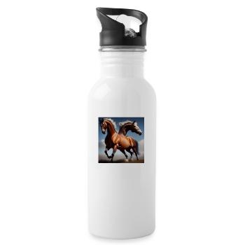 wild horses shirt - Water bottle with straw - white - Right