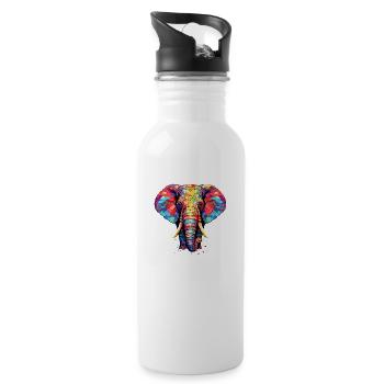 Colorful origami elephant. Geometric art. - Water bottle with straw - white - Right