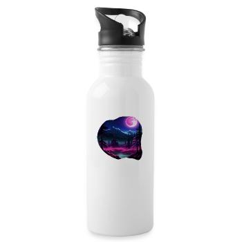 full moon nature - Water bottle with straw - white - Right