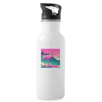 Surfing Flamingo Miami - Water bottle with straw - white - Right