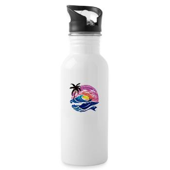 Surfer surferin surfen Wellenreiten Surfbrett - Trinkflasche mit integriertem Trinkhalm - Weiß - Rechts