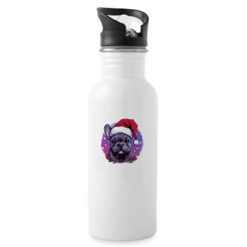 Bouledogue français avec casquette de Père Noël - Gourde avec paille intégrée - blanc - Droite