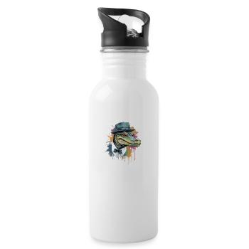 Kifo das Krokodil - Trinkflasche mit integriertem Trinkhalm - Weiß - Rechts