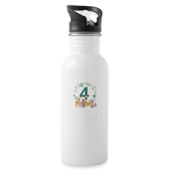 4er anniversaire - quatrième anniversaire animaux - Gourde avec paille intégrée - blanc - Droite