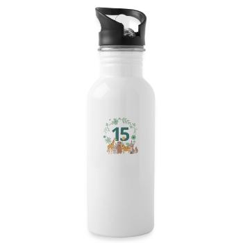 15th anniversary - animal birthday - Water bottle with straw - white - Right