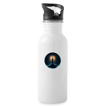 Lighthouse shining at night - Water bottle with straw - white - Right
