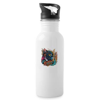 Beautiful Cat Design - Water bottle with straw - white - Right