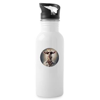 Cheerful hipster goat enjoys life - Water bottle with straw - white - Right