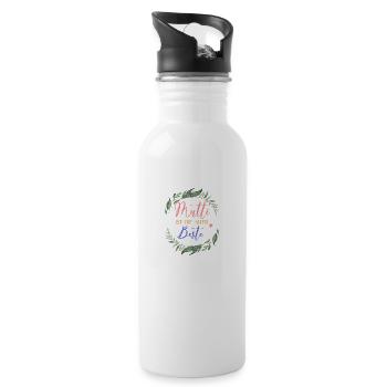 Mutti ist die Beste! Floral, personalisierbar - Trinkflasche mit integriertem Trinkhalm - Weiß - Rechts