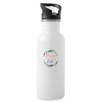 Mama ist die Beste! Floral, personalisierbar - Trinkflasche mit integriertem Trinkhalm - Weiß - Rechts