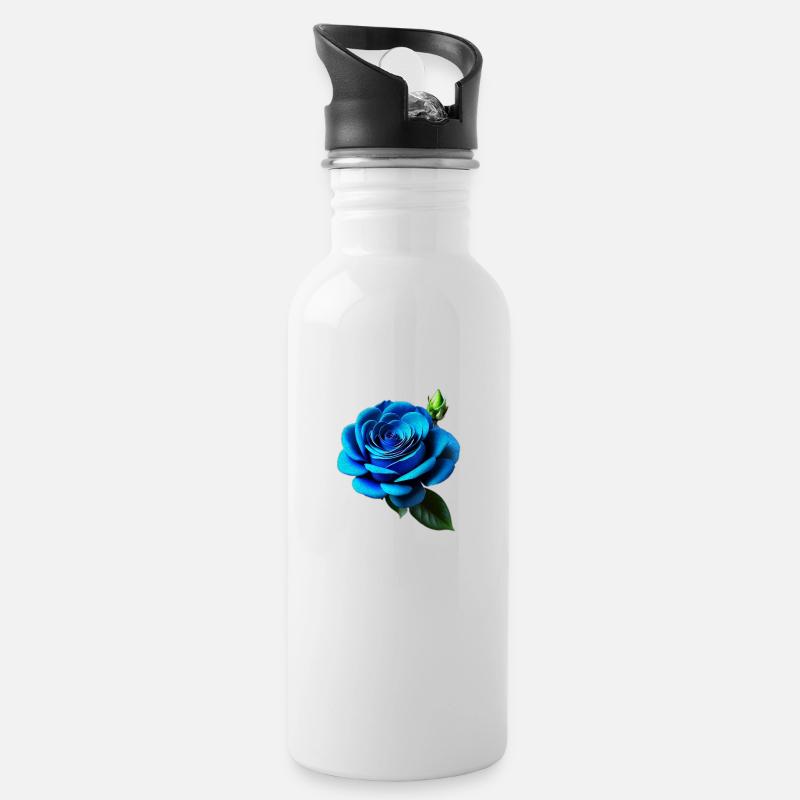 Blue Rose - Water bottle with straw - white