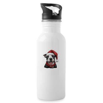 Bull Terrier Noël - Gourde avec paille intégrée - blanc - Droite