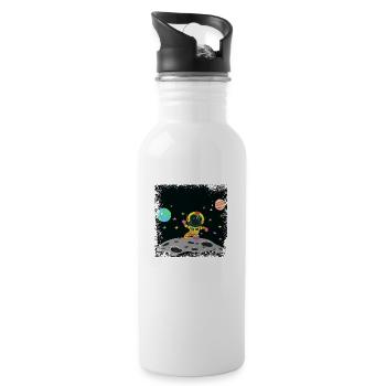 Yellow and red grunge astronaut - Water bottle with straw - white - Right