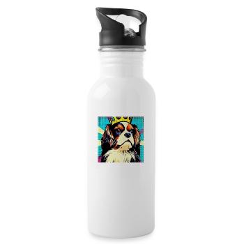 Cavalier King Charles Spaniel Pop Art - Water bottle with straw - white - Right