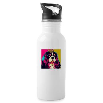 Cavalier King Charles Spaniel Pop Art - Water bottle with straw - white - Right