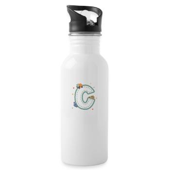 Fahrzeug Buchstabe c - personalisiertes Kindergeschenk - Trinkflasche mit integriertem Trinkhalm - Weiß - Rechts