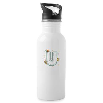 Buchstabe u Fahrzeug - personalisiertes Kindergeschenk - Trinkflasche mit integriertem Trinkhalm - Weiß - Rechts