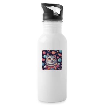 Katze im Weltall Vol.3 - Trinkflasche mit integriertem Trinkhalm - Weiß - Rechts