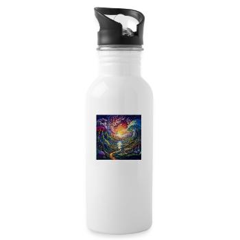 trippy Landschaft - Trinkflasche mit integriertem Trinkhalm - Weiß - Rechts