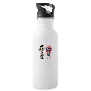 das schräge Pärchen - Trinkflasche mit integriertem Trinkhalm - Weiß - Rechts