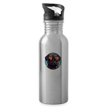 Mops-Hund - Trinkflasche mit integriertem Trinkhalm - Lightsilver - Rechts